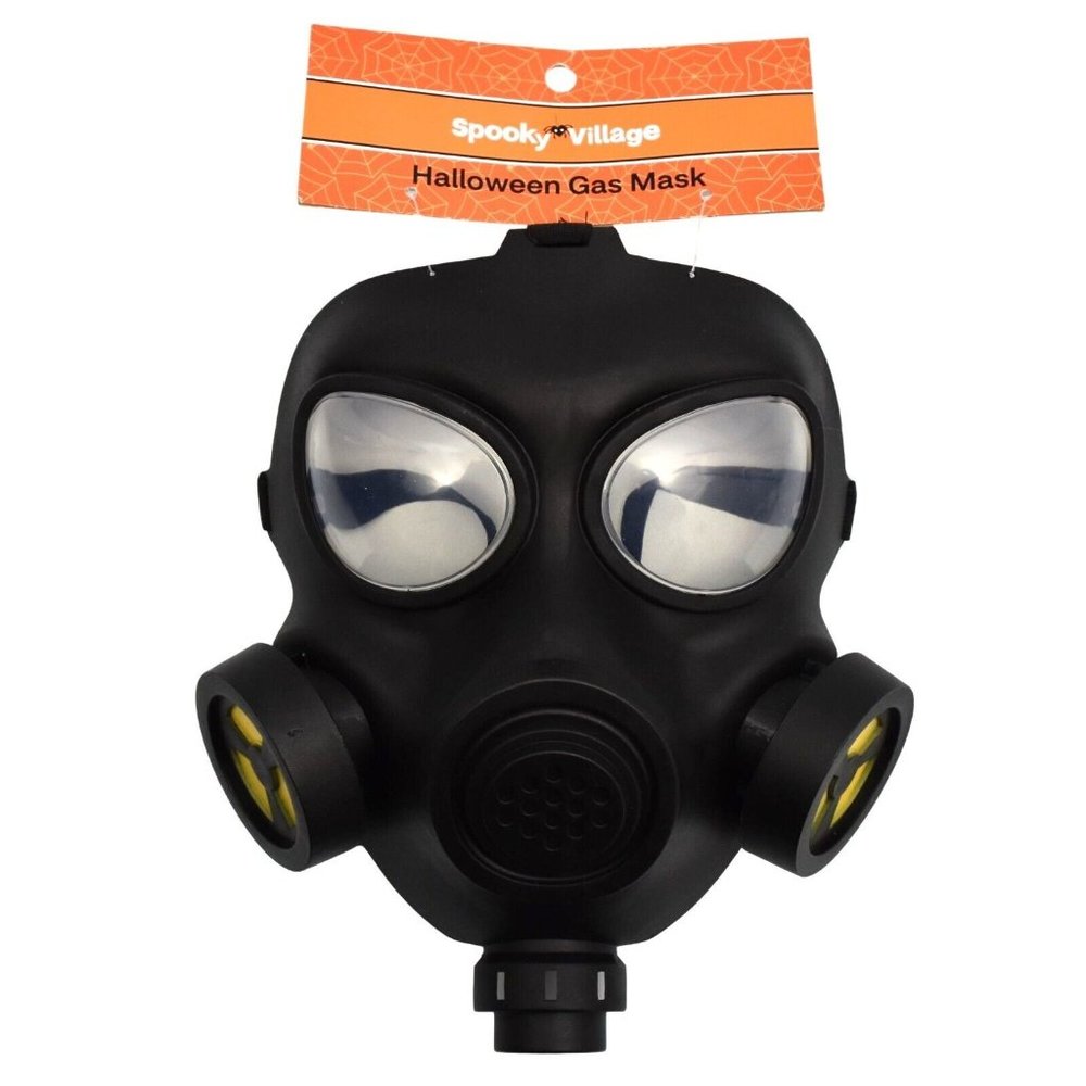 Spooky Village Halloween Gas Mask Black Adult Costume Mask Scary Cosplay Prop - Picture 6 of 7